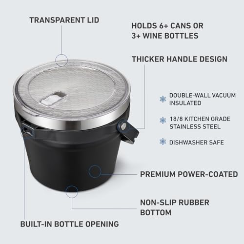 COKTIK 7L Insulated Ice Bucket with Lid，Double Wall Vacuum Stainless Steel Beverage Bucket Keeps Frozen Longer，Holds 6 Lon...