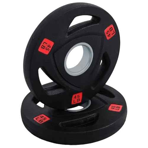 Fitvids Olympic Cast Iron 2-Inch Weight Plate for Strength Training & Weightlifting, Rubber Coate Style, Multiple Weights Available