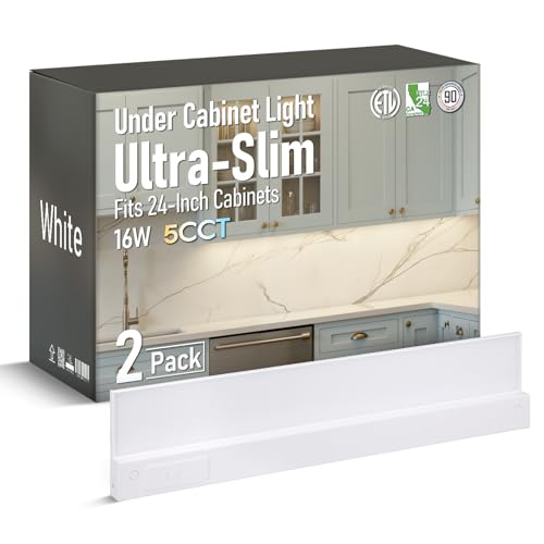 TORCHSTAR LED Under Cabinet Lighting Fits 24 Inch Cabinets, Ultra-Slim Series, 5CCT 16W 1200LM, Hardwired & Plug-in, 120V ...