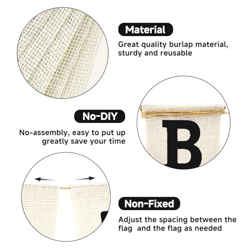 Anwyll Happy Birthday Banner - NO DIY Black Burlap Happy Birthday Banner Sign Happy Birthdays Party Decoration Happy Birth...