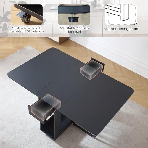 VASTATIO Folding Dining Room Table with Two Drawers for 4/6 with Space Saving Drop Leaf Table,Lockable Wheels & Storage, H...
