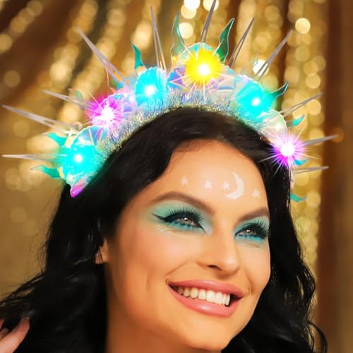 Bessney Light Up Headband Glowing Mermaid Headbands LED Rave Festival Hair Accessories for Women