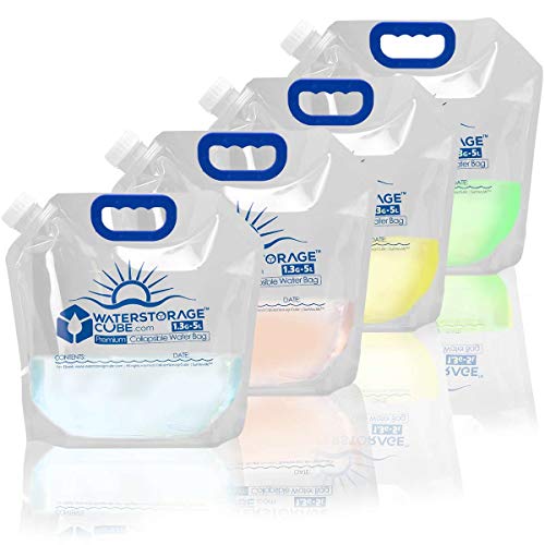 WaterStorageCube Premium Collapsible Water Container Bag, BPA Free Food Grade Clear Plastic Storage Jug for Camping Hiking...