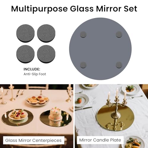Yuzeyurun Glass Round Mirror Centerpieces for Tables, Set of 12Pcs 12" Golden Mirror Tables Centerpieces, Glass Trays for ...