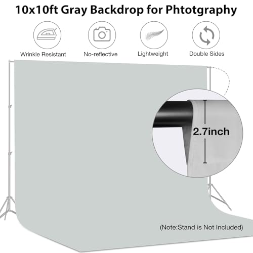 Aimosen 10x10 FT Gray Backdrop Background for Photography Large Photo Backdrop Curtain Drapes, High Density Gray Screen Ba...