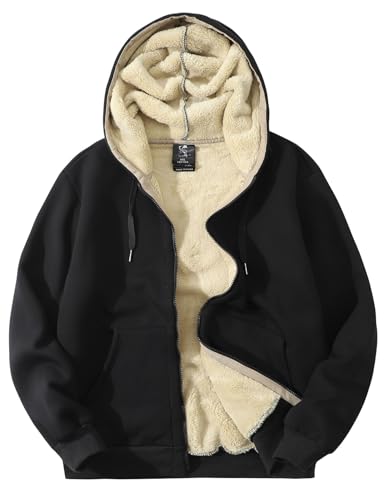 Flygo Men's Sherpa Hoodie Jacket Fleece Lined Zip Up Warm Hoodies Sweatshirt Winter Zipper Sweater Hooded Coat