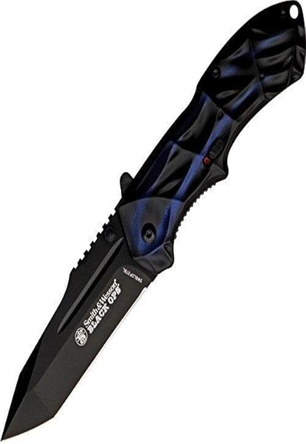 Smith & Wesson Black Ops Folding Knife with 3.4in Tanto Point Blade, Aluminum Handle, Stainless Steel, For Tactical, Survi...