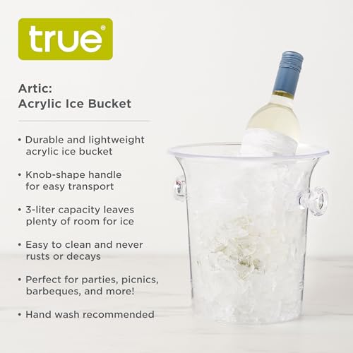 True Clear Acrylic Ice Bucket with Handles, 3-Liter Capacity, Durable Wine and Champagne Bucket, Perfect Ice Buckets for P...