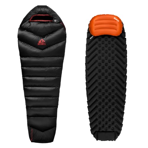 BUERTS Ultralight Camping Sleep Set: 620FP Down Sleeping Bag + 30s Quick-Inflate Mat & Pillow Combo, Portable & Ultralight...