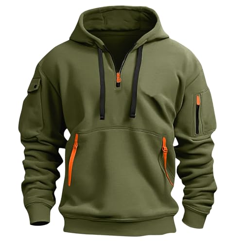 ZXCTKA Mens Quarter Zip Pullover Tactical Hoodies Vintage Long Sleeve Casual Fashion Hoodie Fall Winter Sweaters