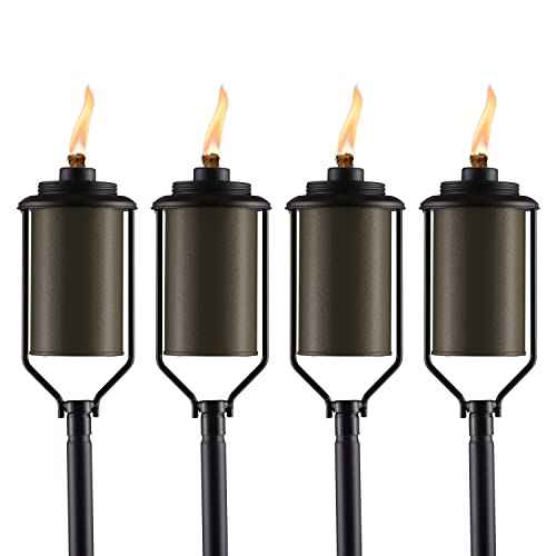 TIKI Easy Install 4-Pack Simply Metal Torches ? Bronze Decorative Outdoor Lighting for Patio, Lawn, Backyard & Garden | 65" | Weather-Resistant | Includes Long-Lasting Wick & Snuffer