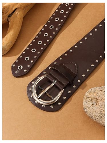 Verdusa Women's Studded Belts Y2k Belt Punk PU Leather Vintage Rave Western Cowgirl Belts