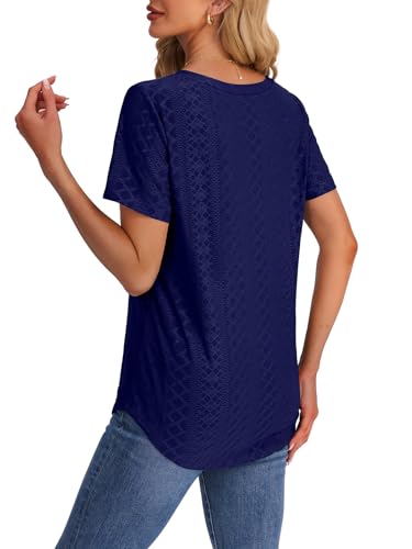 OFEEFAN Womens T Shirts V Neck Short Sleeve Casual Tops Loose Fit Basic Tees with Curved Hem