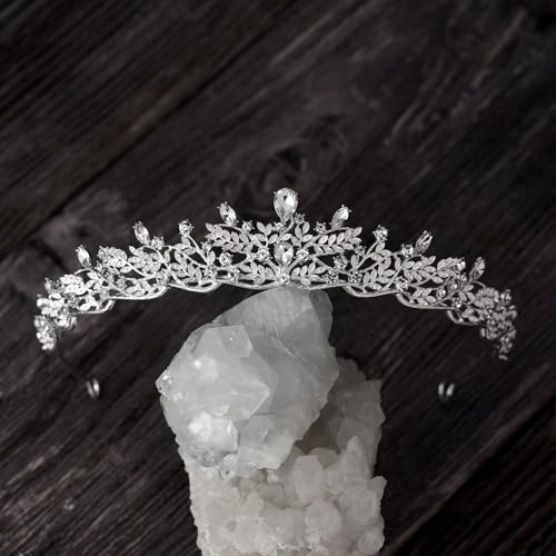 SWEETV Silver Tiara Crown for Women,Princess Tiaras for Girls,Crystal Retro Hair Accessories for Wedding Birthday Prom Pag...