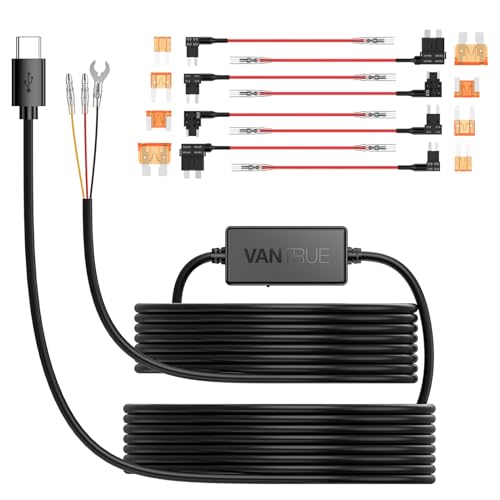 Vantrue 11.5ft USB-C Hardwire Kit (12V–24V to 5V) with Acc Functionality, Low Voltage Protection for N4(S)/N4 Pro(S)/N5(...