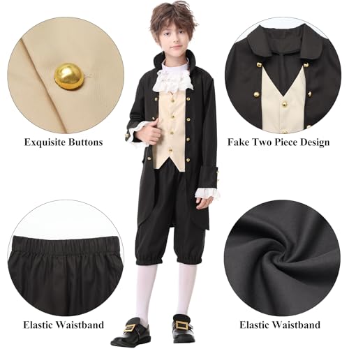 aicoaub Kids Colonial Costume Boys 18th Century America Cosplay Costume with Hat 4-17