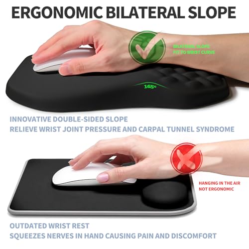 Gleamtide Ergonomic Raised Mouse Pad Wrist Support with Bilateral Slope Memory Foam Mousepad for Wrist Rest and Carpal Tun...
