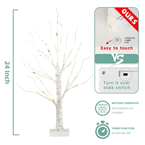 EAMBRITE Home Decorations Light Up White Birch Tree Indoor Christmas Decor, 4 Pack Battery Operated/USB Lighted Tabletop M...