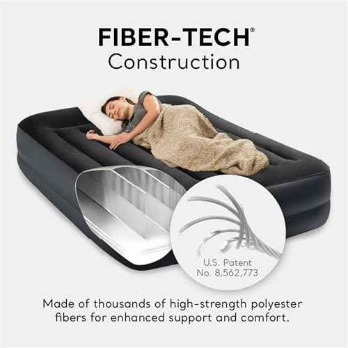 Intex Air Mattress, 64123ED Dura-Beam Plus Pillow Rest Fiber-Tech ? Queen Size ? Built-in Electric Pump ? 16.5in Bed Height ? 600lb Weight Capacity