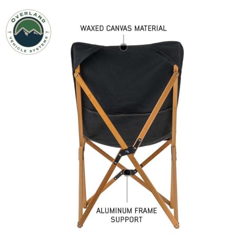 Overland Vehicle Systems Kick It Camp Chair - Black Canvas Body with Wood Base & Storage Bag