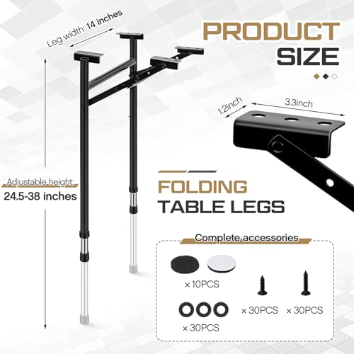 Tandefio Folding Table Legs Adjustable Height 14 Inch Wide Folding Tables Legs Collapsible Durable Metal Furniture for Kit...