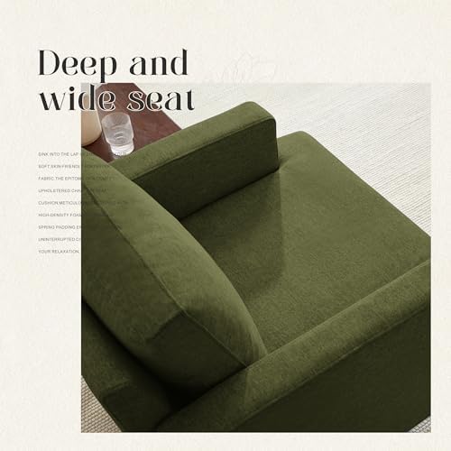 Weture Mid-Century Accent Chair, Comfy Upholstered Reading Accent Chairs for Bedroom, Modern Linen Fabric Armchair for Living Room, Single Sofa Chair with Wood Legs (Green, 2 Pack)