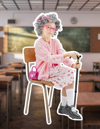 WooWee Kids Girl 100 Days of School Costume, Old Lady Costume for Kids, Halloween Cosplay Dress Up