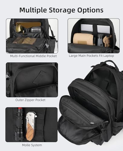 EZshoot 40L Tactical Backpack, Military Backpack for Men Women, Army Molle Rucksack Assault Pack, Heavy Duty Bug Out Bag, ...