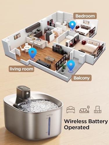 FEELNEEDY Wireless Cat Water Fountain Stainless Steel with Sensor, 4000mAh Battery Operated, 4L/135fl oz Pet Water Fountai...