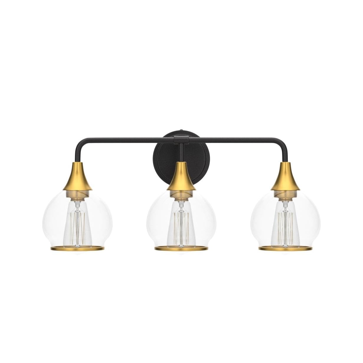 HAHZT Black and Gold Bathroom Vanity Light 3-Lights Bathroom Light Fixtures Over Mirror with Clear Glass Shade 22.4 inch Wall Sconce Lighting Bath(Exclude E26 Bulb)