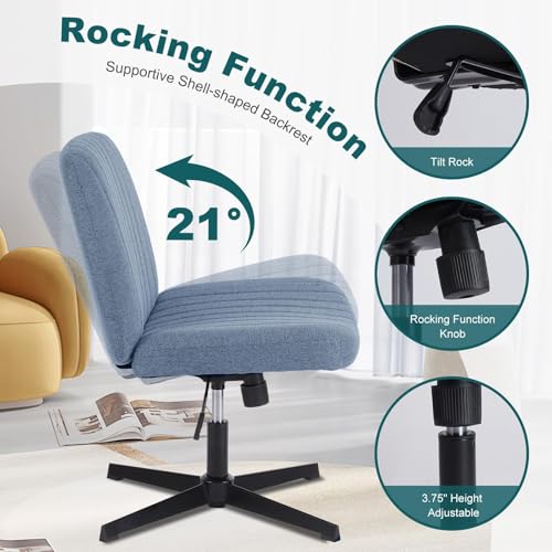 OLIXIS Criss Cross Chairs Legged Armless No Wheels Wide Seat Height Adjustable Swivel Rolling Padded Fabric Home Office De...