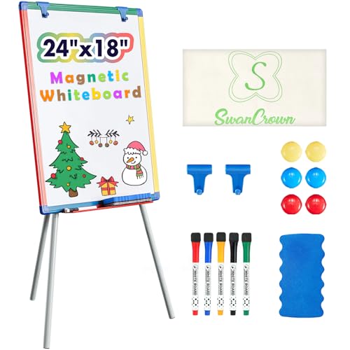 Dry Erase Board White Board for Kids 24x18 inch Art Easel for Kids Magnetic Tripod Whiteboard Art Easel and Flipchart Boar...