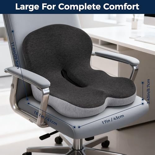 SSPATIOS Seat Cushion, Office Chair Seat Cushions for Office Chair with L-Shaped Ergonomic Design, Memory Foam Chair Cushi...