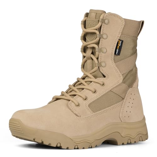 FREE SOLDIER Men's Work Tactical Boots 8 Inches Lightweight Combat Boots Durable Suede Leather Military Boot Desert Boot