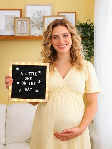 Changeable Felt Letter Board with LED Lights - 10×10" Message Custom Signs & Wood Stand & 450 Letters, Poster Board for Va...