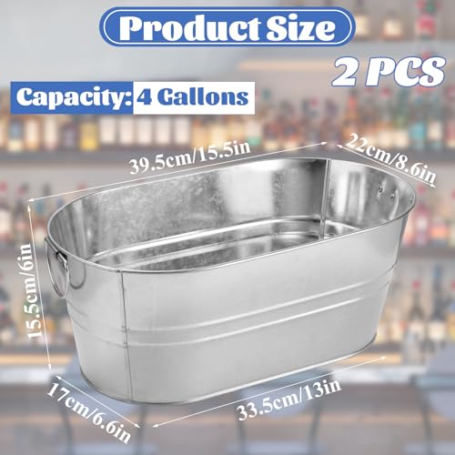LOPYXBR 2 PCS Galvanized Bucket 4 Gallon Ice Buckets for Parties with Carry Handles Stainless Steel Beverage Tub for Parti...