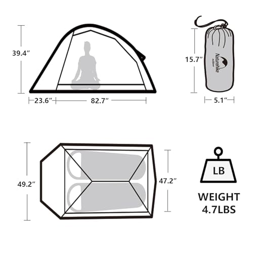 Naturehike Cloud Up Free Standing 2 Person Backpacking Tent Ultralight Nylon Double Layer Camping Tents for Two Person