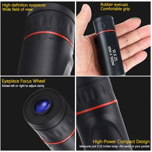 Portable High-Definition Telescope, 1 Compact Handheld Monocular | Fixed Focal Length, Suitable for Outdoor Adventures, Hu...