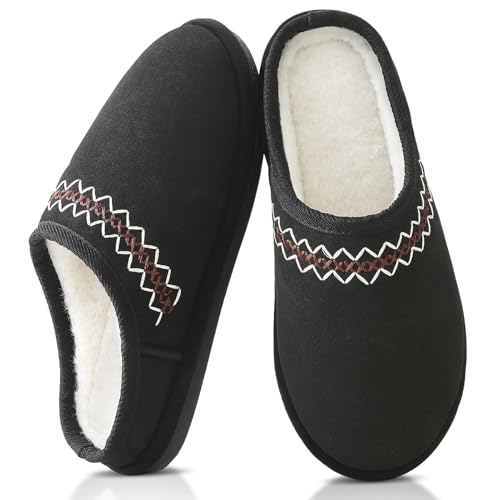 Parlovable Memory Foam Slippers for Women Men - Suede Furry Lining Warm Mules Indoor Outdoor Short Ankle House Shoes