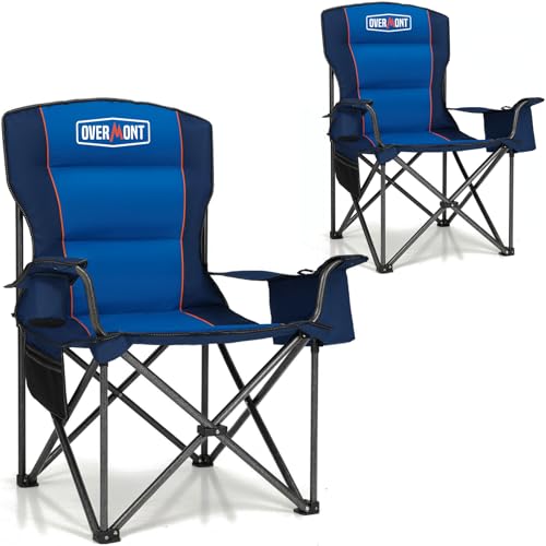 Overmont Oversized Folding Camping Chair - 450lbs Support with Padded Cushion Cooler Pockets - Heavy Duty Collapsible Chai...