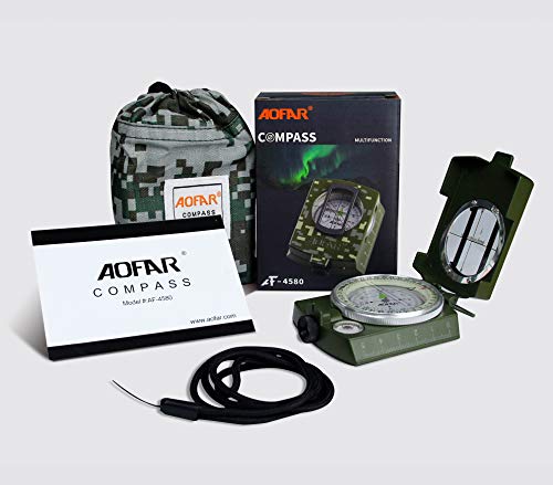 AOFAR Military Compass,AF-4580 Lensatic Sighting, Waterproof and Shakeproof with Map Measurer Distance Calculator, Pouch f...