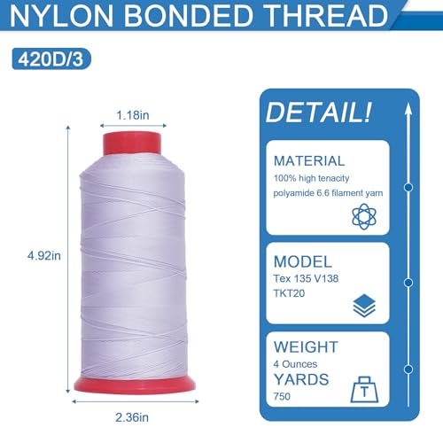 AMOHilos Heavy Duty Bonded Nylon 66 Sewing Thread 420D/3 T135#138 750 Yards for Canvas Furniture Upholstery Leather Goods ...