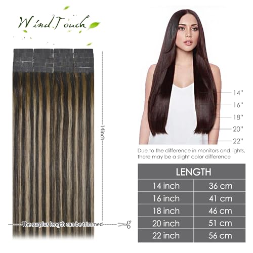 WindTouch Tape in Hair Extensions Human Hair Balayage Chocolate Brown to Caramel Blonde 22inch 50g 20pcs Thick Ends Tape in Extensions Invisible Tape in Hair Extensions Human Hair