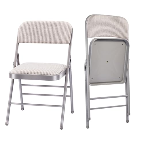 2 Pack Folding Chairs with Fabric Padded Cushion and Back, Commercial Grade Metal Chairs with Comfortable SOFT Fabric Cush...