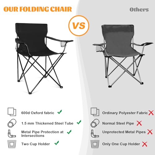 HaSteeL Camping Chairs 4 Pack, Oversized Folding Chair with Cup Holders for Adults, Portable Chair & Carry Bag for Outdoor...