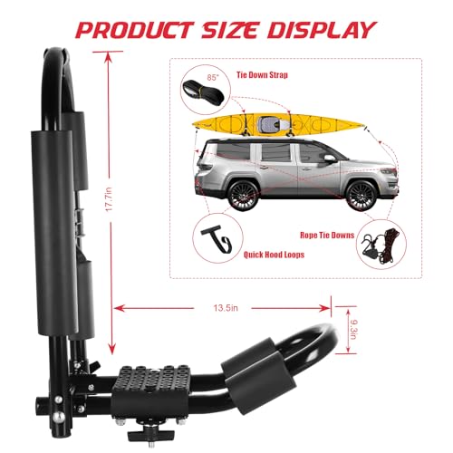 FORWODE Premium Kayak Roof Rack, 2 Pair J-Bar Roof Rack, Folding Adjustable Rack, Heavy Duty Kayak Roof Carrier 2 Kayak, C...