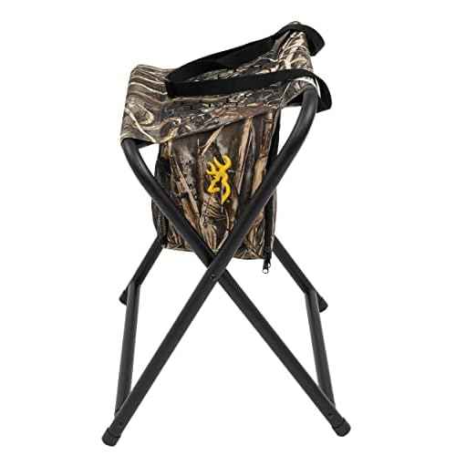 Browning SteadyReady Hunting Chair - Compact and Foldable Steel Frame Stool with Exra-Wide Angled Anti-Slip Seat and Realtree Max-7 Camo Pattern