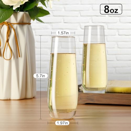 PARACITY Stemless Champagne Flutes 8 oz, Cocktail Glasses, Champagne Glasses Set of 2, Gift for Birthday, Wedding, Christmas