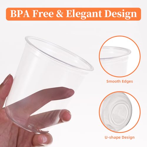 WELLIFE 12 oz Clear Plastic Cups, 100 Pcs Disposable Wine Glasses Stemless Cocktail Punch Cups for Cold Drinking Wedding P...
