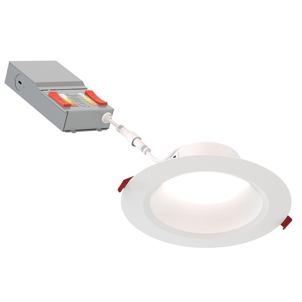 Juno LED Recessed Lights 6 Inch Round Wafer Downlight, 5-in-1 Switchable White Color Temperature, Adjustable Brightness, Deep Regressed Smooth Trim, 6-Inch, Matte White